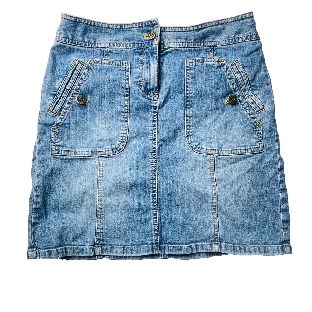 Ann Taylor LOFT Denim Skirt Womens 0 Light Wash Utility Mini Stretch Pockets VTG
